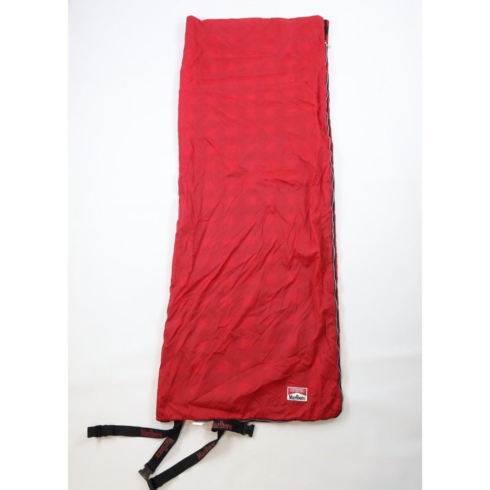 Vintage 90s Marlboro Spell Out Fleece Lined Sleeping Bag Camping Blanket Adult